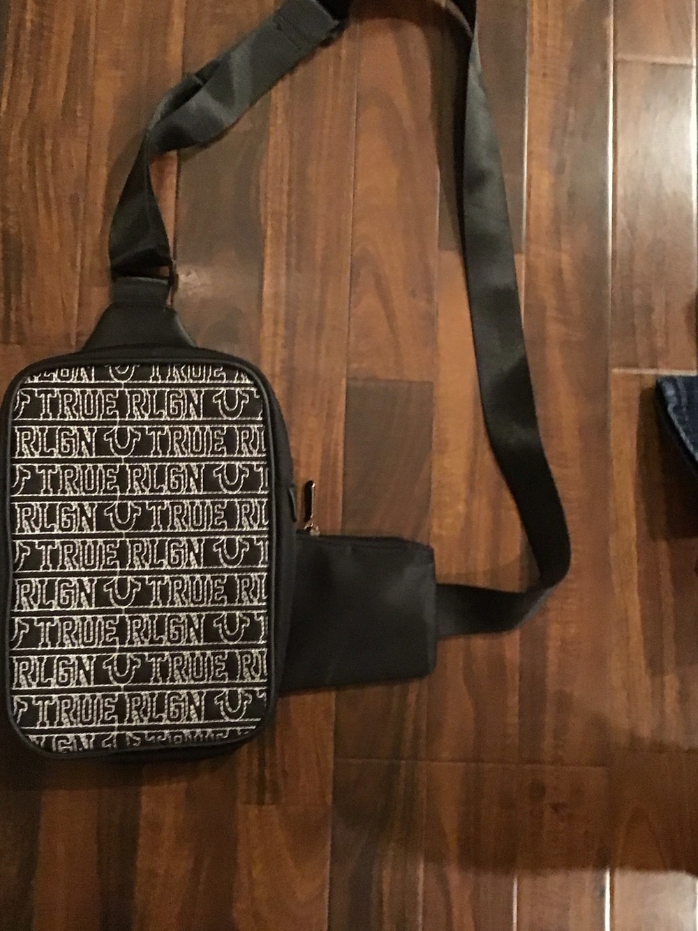 True Religion Black & White Logo Sling Bag for Men